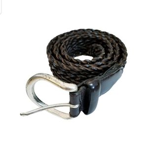 Eddie Bauer Dark Brown Braided Genuine Leather Belt Adjustable Waist Accessory